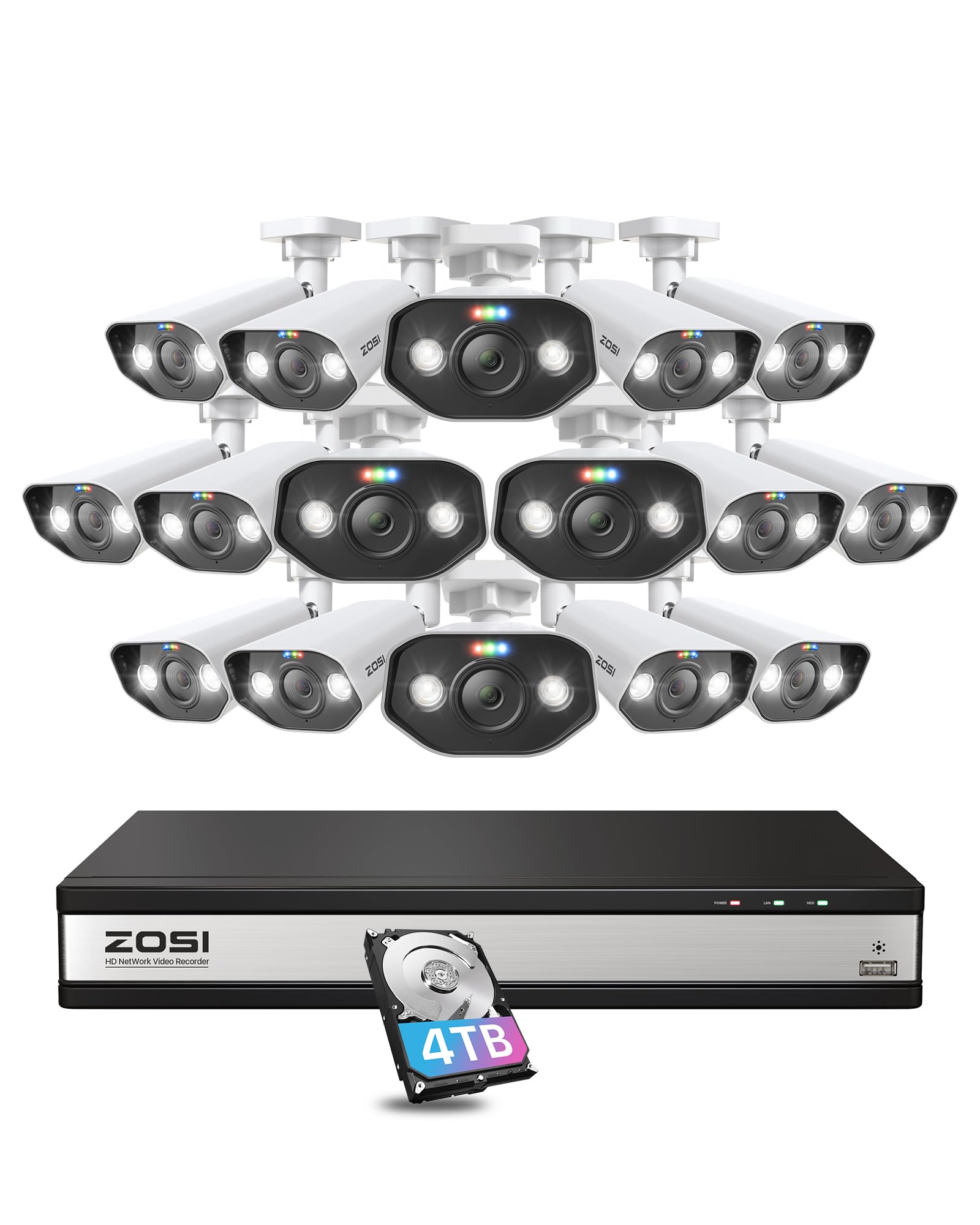 ZOSI 16CH 4K AI PoE Security Camera System with 4TB HDD, Spotlight Siren