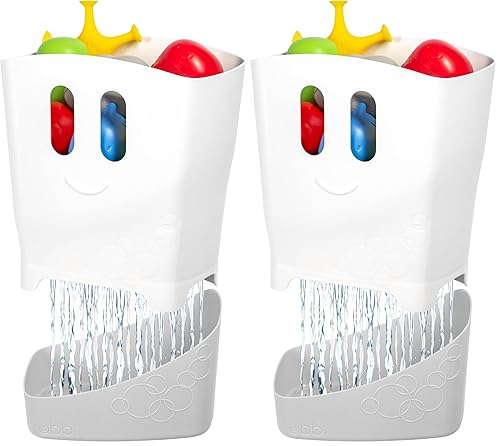 Ubbi Organizador de juguetes de baño independiente con bandeja de secado extraíble y cuchara para niños pequeños y bebés, gris (paquete de 2)