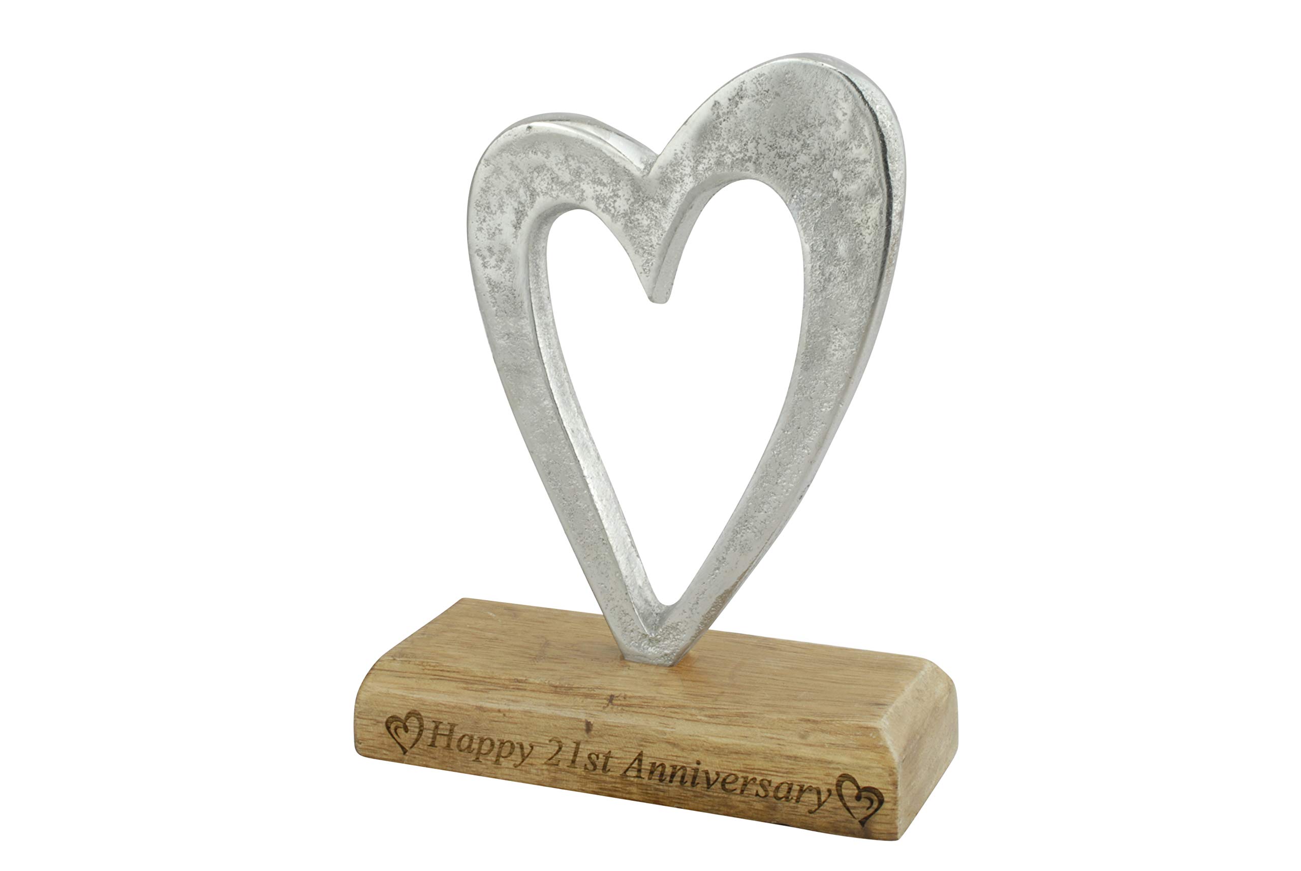 Cœur 21e anniversaire en métal et bois, sculpture premium hssanni-21