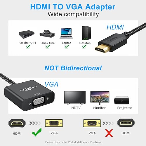 Miniatura 3 de UV-CABLE Adaptador HDMI a VGA, paquete de 10, adaptador HDMI a VGA macho a hembra 1080P para computadora, escritorio, laptop, PC, monitor,