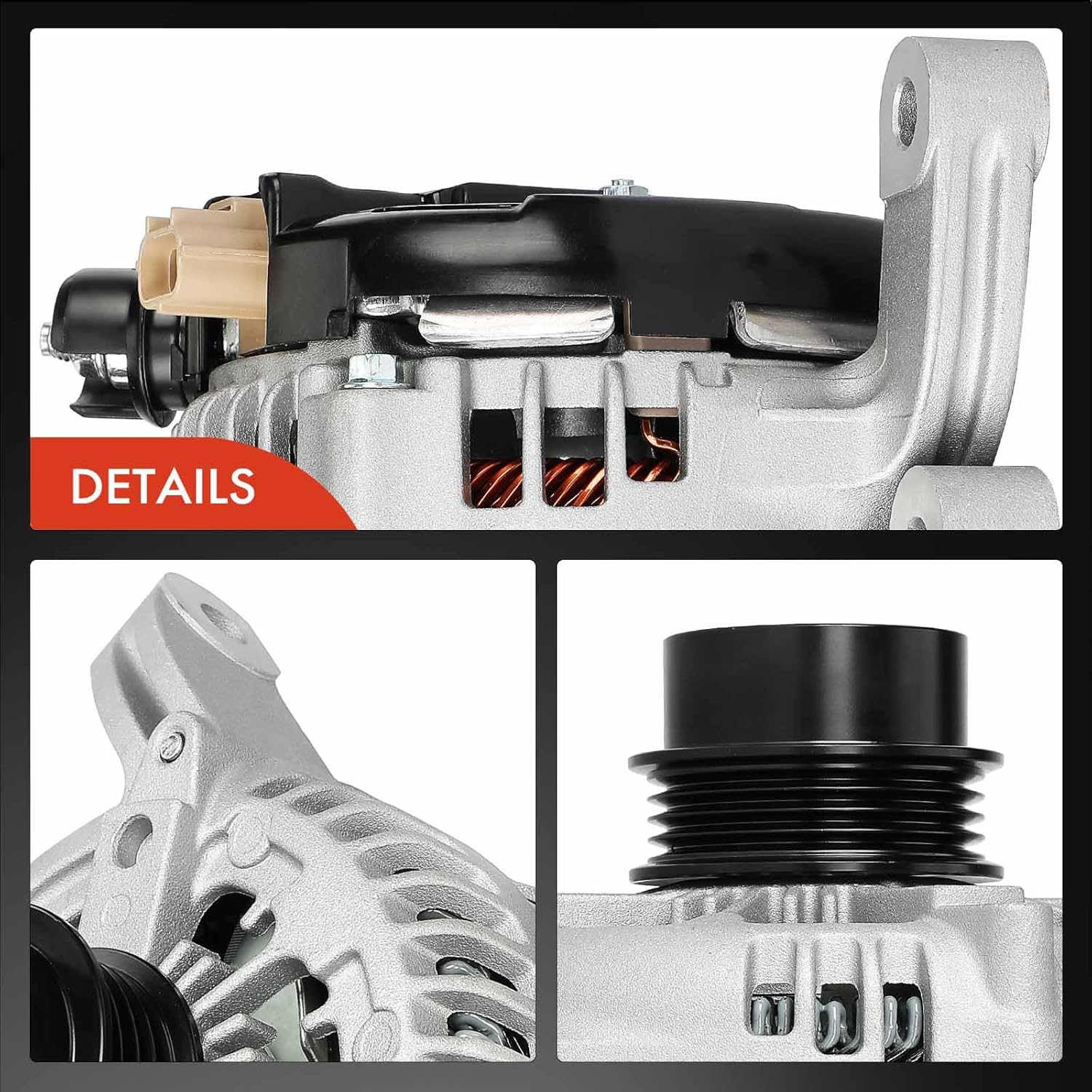A-Premium Alternator Compatible with Ford Mustang 2015-2023 2.3L, RWD, 12V 200A 4-Groove Decoupler Pulley Clockwise, Replace# 1042106910, FR3T10300FA