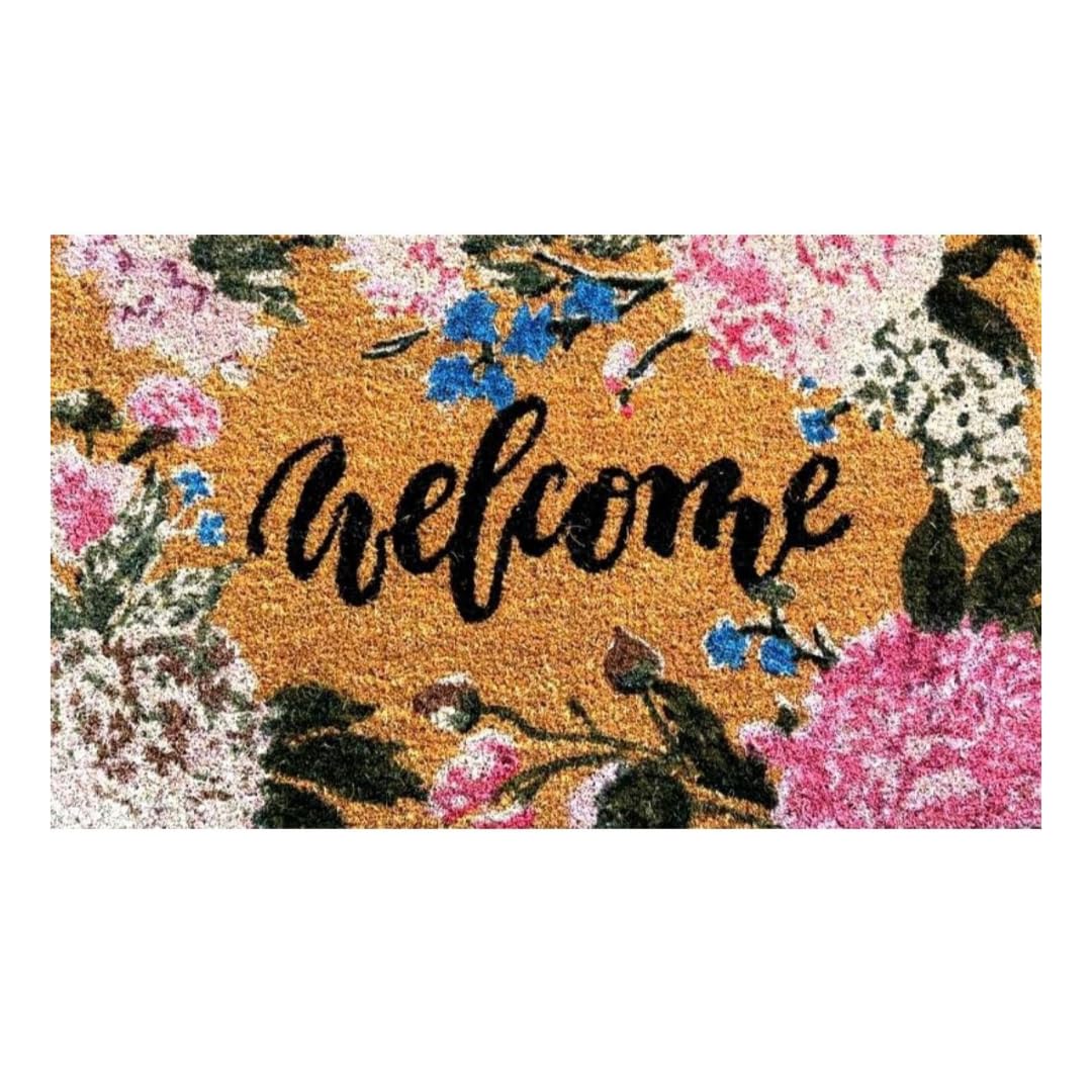 wyldy Natural Coconut Coir Backed by PVC Door Mat Welcome Printed Long Lasting Entrance Anti Skid for Indoor,Outdoor, Home and Office - 75 x 1.5 x 45cm (Multicolor) (Welcome)