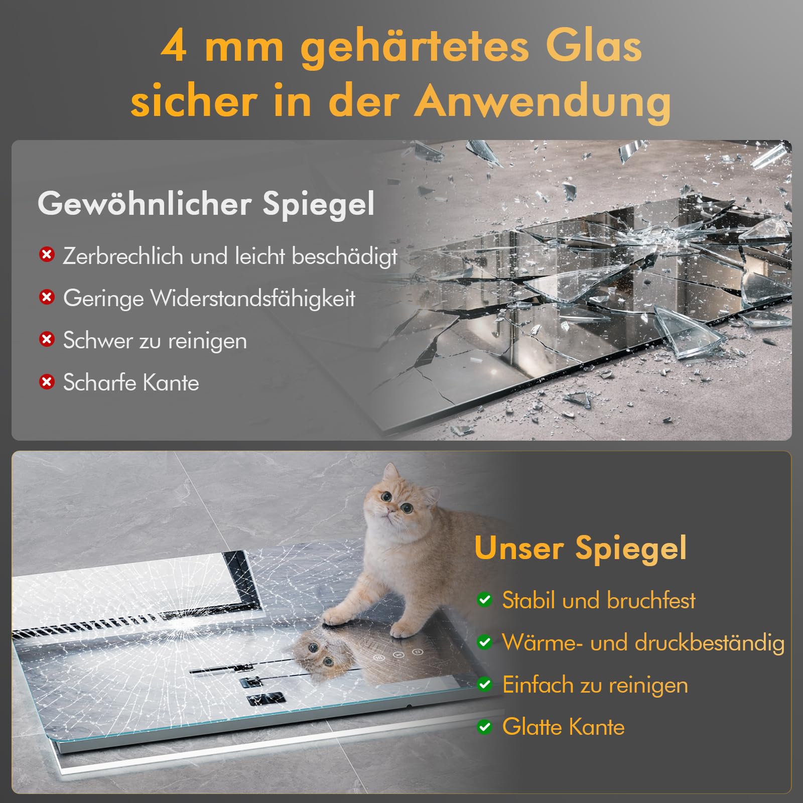 Badspiegel mit Beleuchtung 80x60 cm, LED Spiegel Bad mit Licht, 3 Lichtfarben, Dimmbar, Antibeschlag, Speicherfunktion, IP44, Horizontal/Vertikal montierbar, Rückbeleuchtung