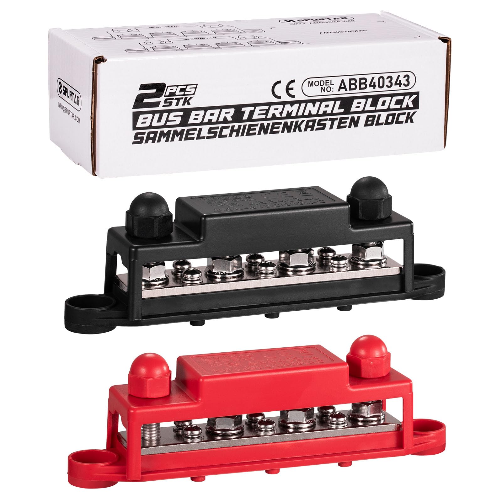 Spurtar Blocchi di Distribuzione di Corrente 4 x M8 Bulloni e 6x M4 Viti, 12 V-48 V guide di distribuzione DC con copertura, gancio per barche