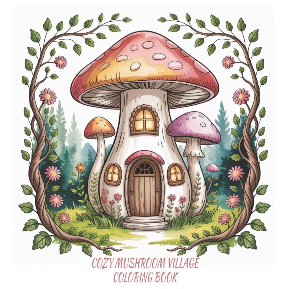 Cozy Mushroom Village Coloring Book: 75 Bold and Easy Pages for All Ages