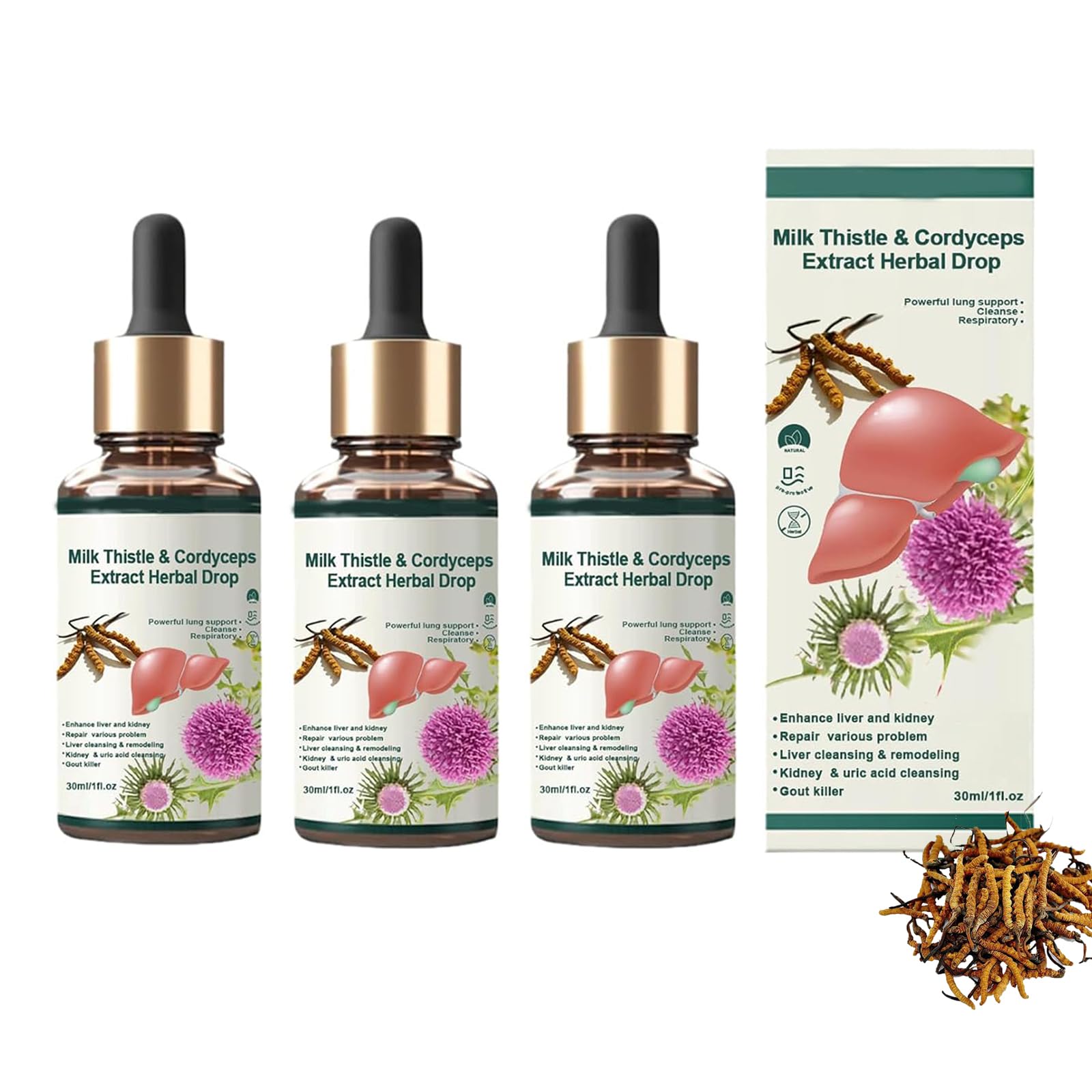 Cordyceps Sinensis Extract - Lung Clearing Drops - Clean & Breathe，Promotes Self-Cleaning of The Lungs, Lung Cleansing Herbal Drops