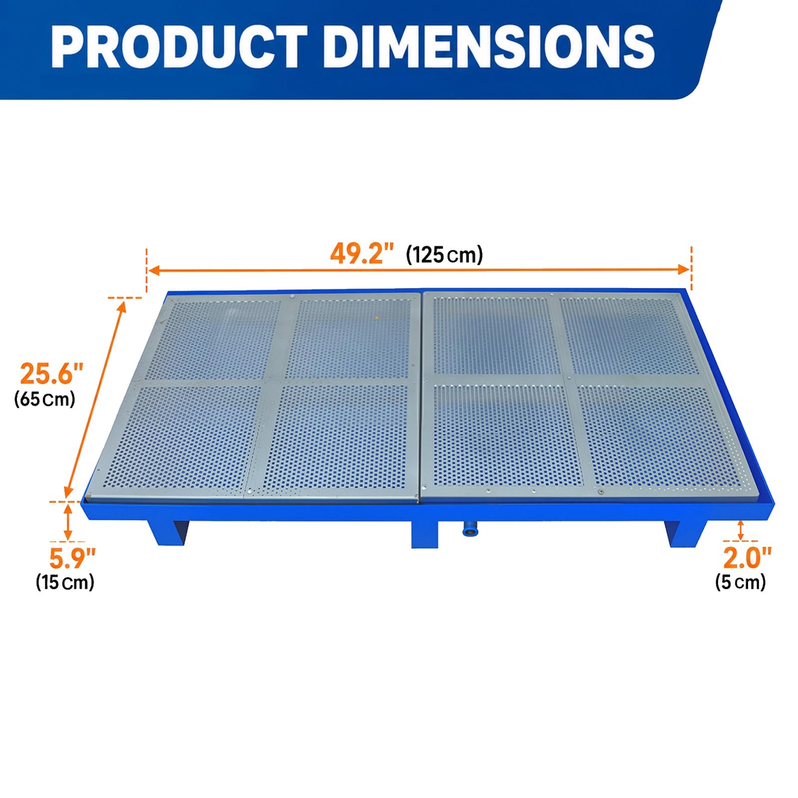 Cubeto De Retención De Acero De Alta Resistencia con Válvula De Drenaje, Palé De Suelo Ligero con Rejilla Ventilada para Supermercados(Blue-1PC,125x65x15cm-B)