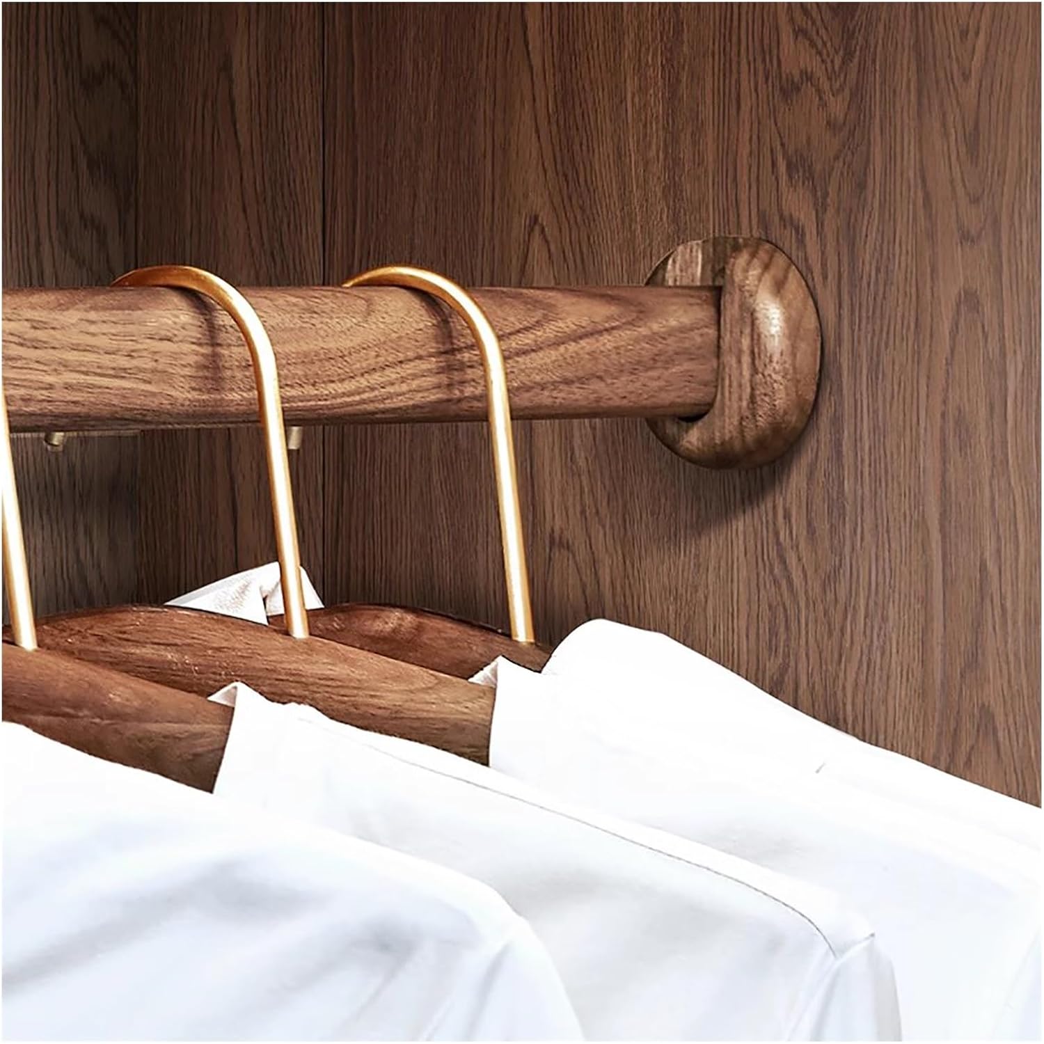 Wood Closet Rod, Closet Pole Wardrobe Cross- bar Clothes Hanging Rods with 2 Bracket Support and Screws(145cm/57.09in)