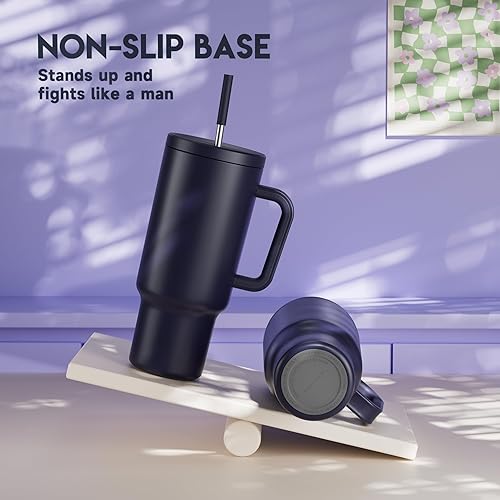Miniatura 4 de Meoky Regalos para el Día de la Madre, vaso de 40 onzas con asa y popote, vaso con tapa y pajilla, vaso aislado de acero inoxidable para viaje, 100%