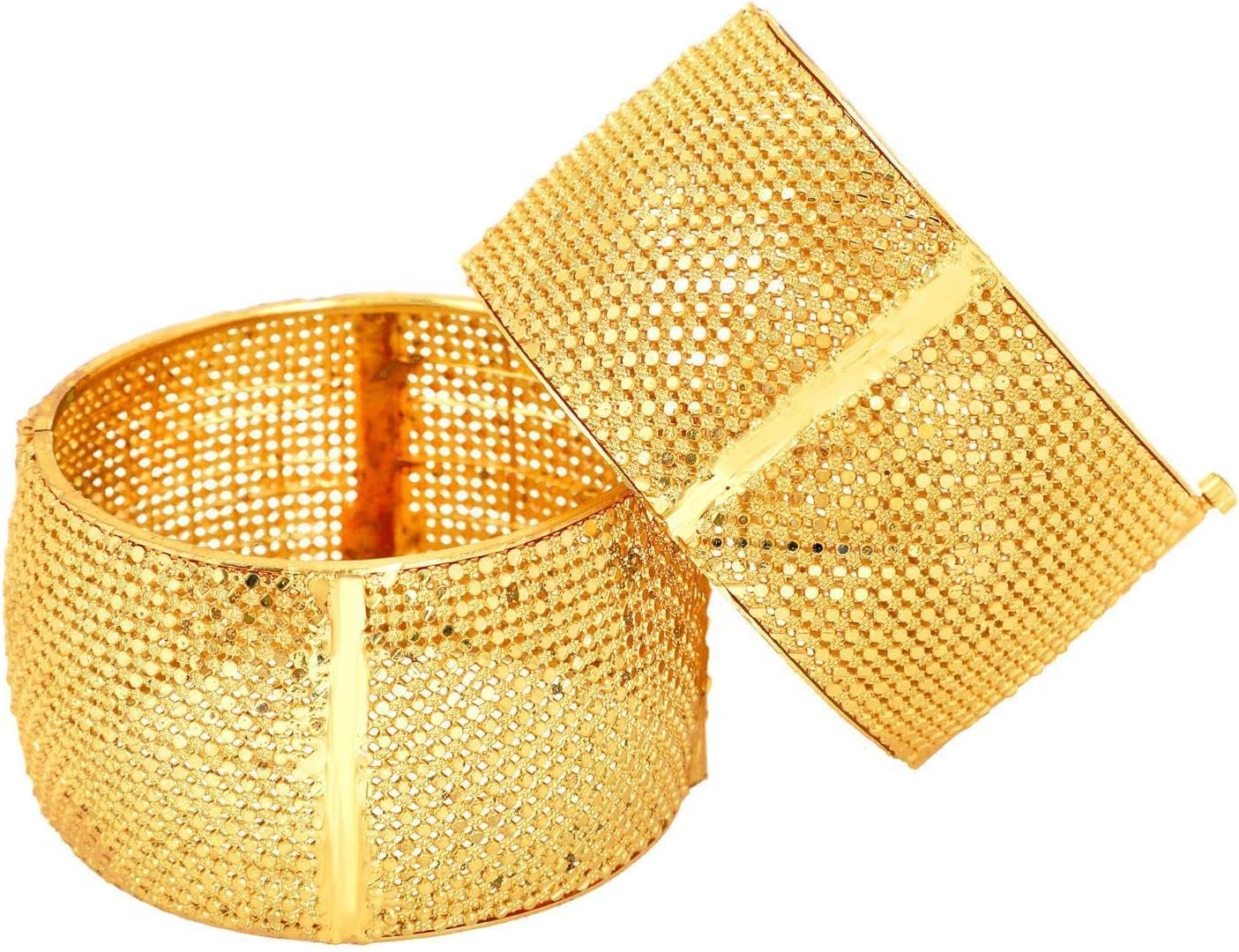 Efulgenz Gold Tone Indian Bangle Set for Women Dubai Style Bangle Set Engraved Filigree Style Hinge Openable Big Broad Bangles Bracelet Indian Bridal Jewelry for Wedding Bollywood Fashion Jewelry (2 Pcs)