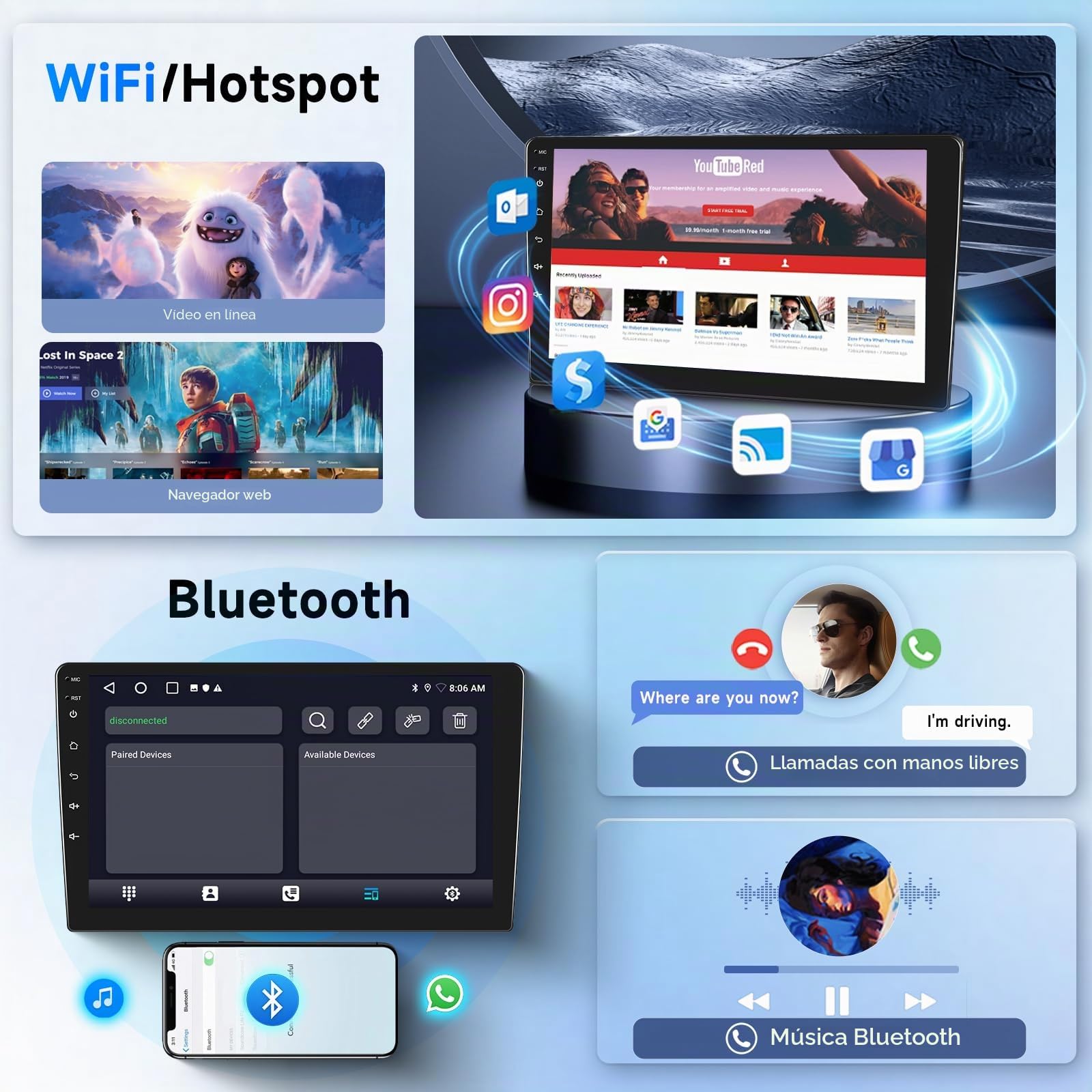 Radio para Coche inalámbrica CarPlay para Fiat Doblo (2015-2021), 2G+64G Android Auto, Podofo Radio con Pantalla táctil de 9 Pulgadas, Bluetooth, Ecualizador, FM/RDS, WiFi y GPS