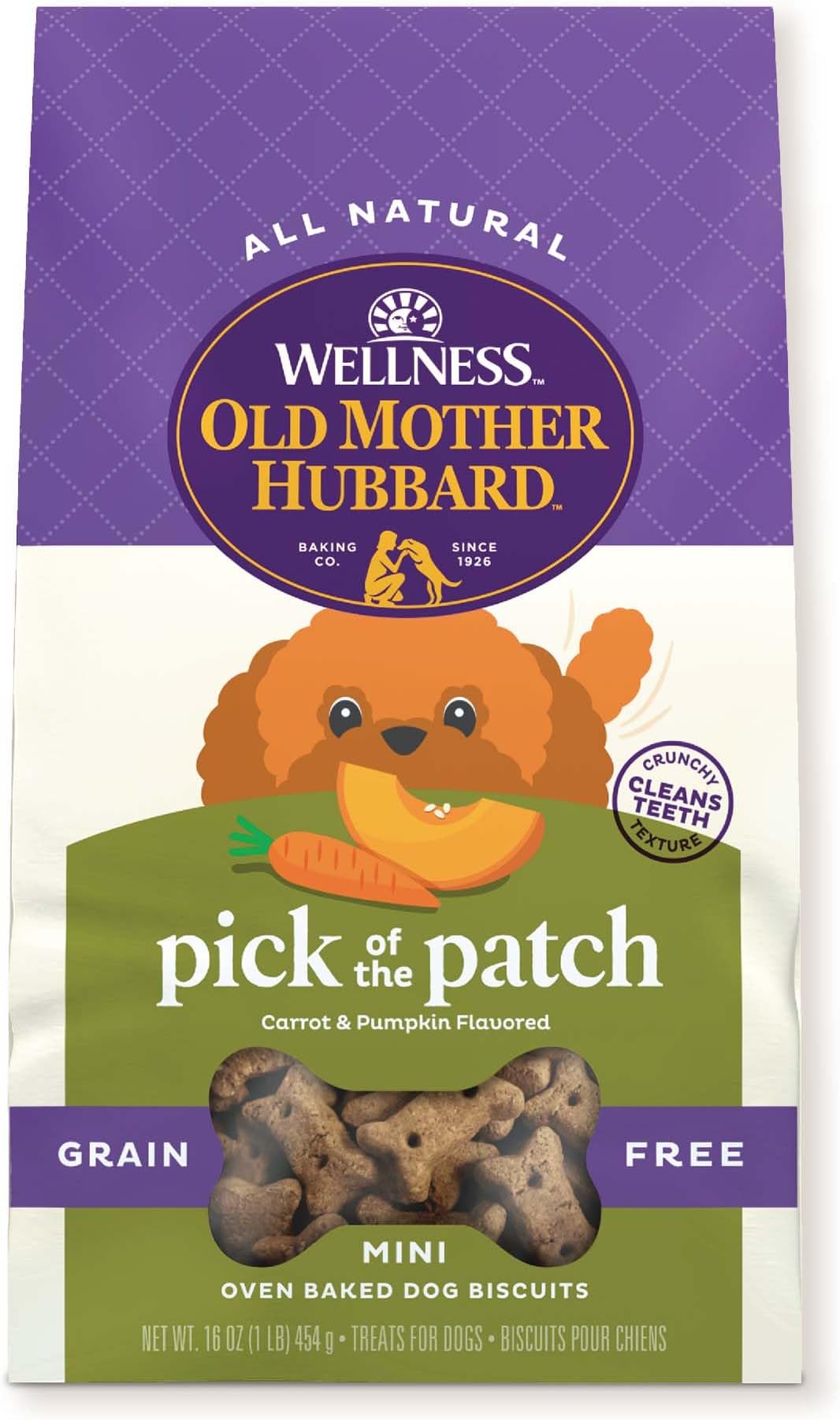 Old Mother Hubbard by Wellness Pick of the Patch Grain Free Natural Dog Treats, Crunchy Oven-Baked Biscuits, Ideal for Training, Mini Size, 16 ounce bag