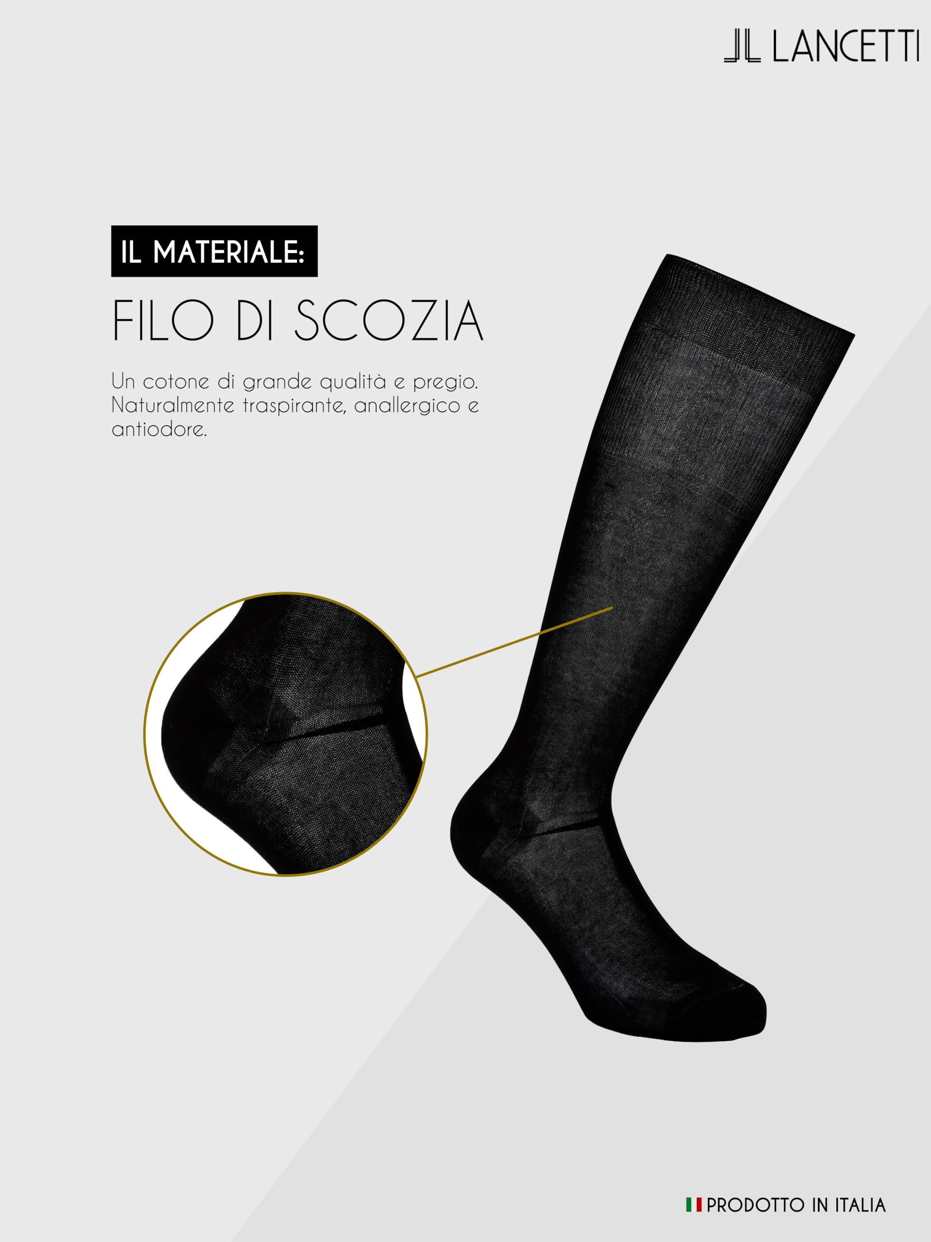 LANCETTI Paia di Calze Classiche Eleganti e Lunghe per Uomo in Pregiato Cotone Filo di Scozia