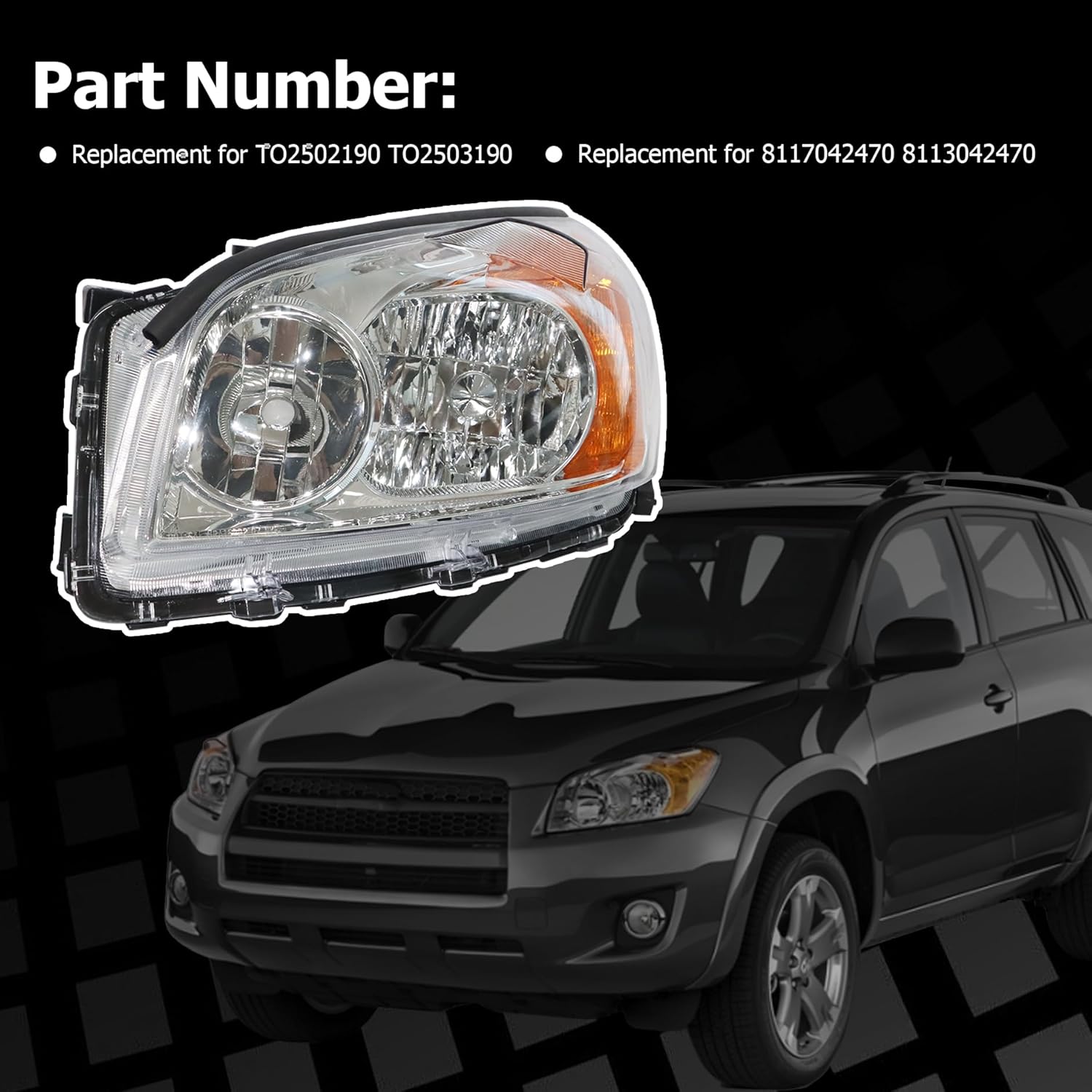 Headlights Repalcement for 2009 2010 2011 2012 RAV4 Headlamps Headlight Assembly pair Driver and Passenger Side