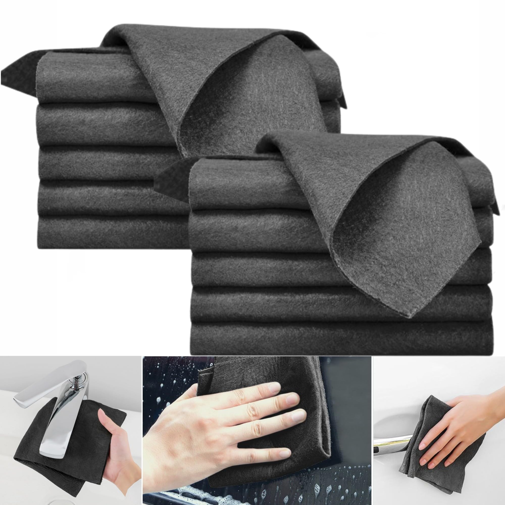 CRIVERY 10PCS Thickened Magic Cleaning Cloth, Reusable Microfiber Magic Cleaning Wipes, Lint Free Cloth for Home,Window,Mirror Glass and Cars (Grey)