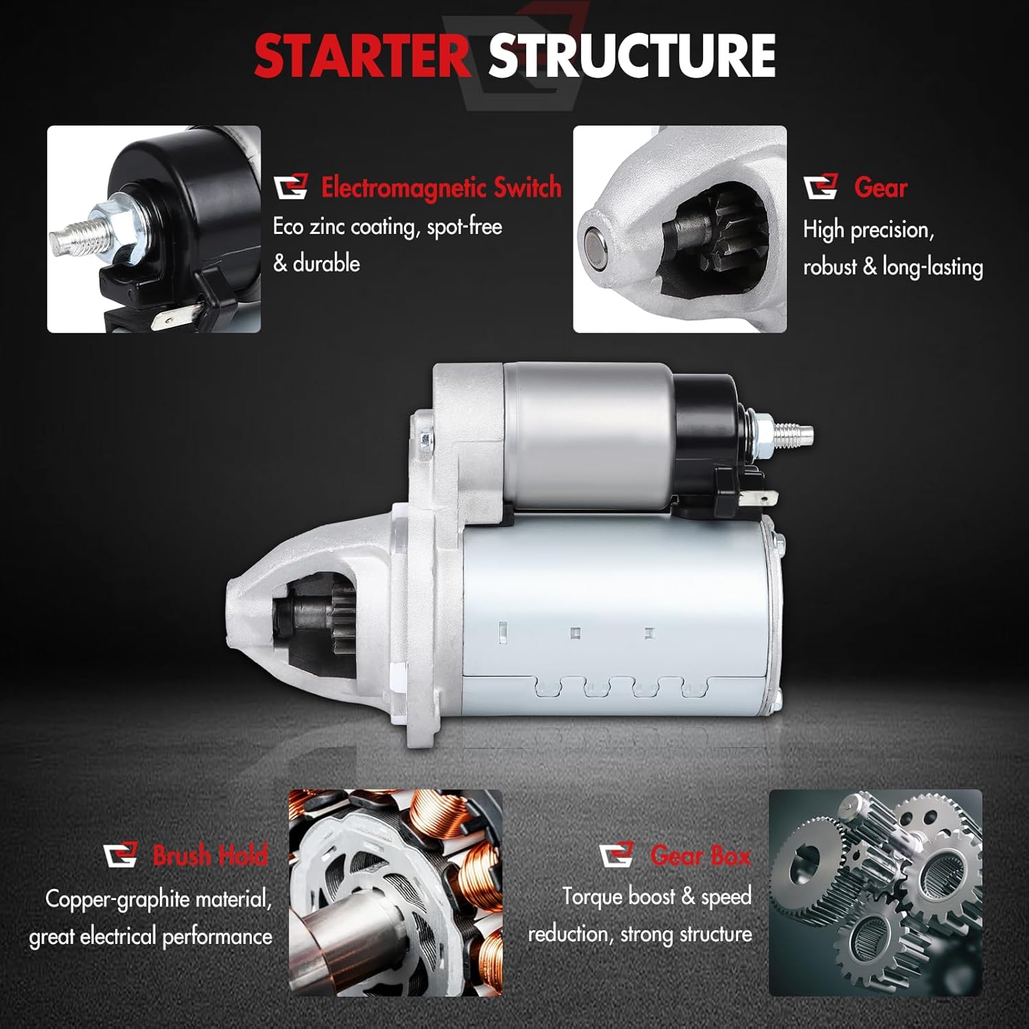 Starter Motor Fit for DODGE for AVENGER 3.6L 2011-14 for CHRYSLER T&C VAN 3.6L 2011-15 for CHRYSLER 200 3.6L 2011-16, Replace RL801839AB SND0775