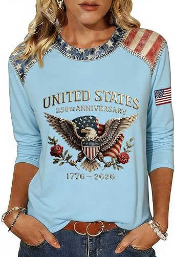 250 Anniversary USA Shirt,250th Anniversary Shirt Made in USA 1776-2026 3/4 Sleeve Patriotic Flag Eagle Print Tshirt