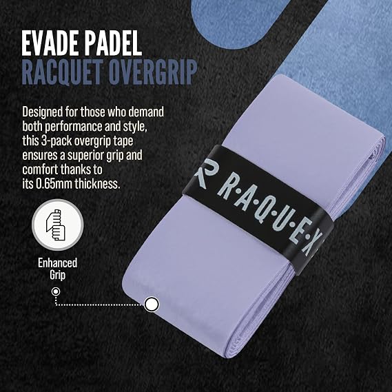 Raquex Evade Padel Racket Overgrip – 10 Colours - 3 Pack Padel Ball or Pickleball Racquet Tape, 0.65mm Thickness – Absorbent, Slightly Tacky Anti Slip Over Grip