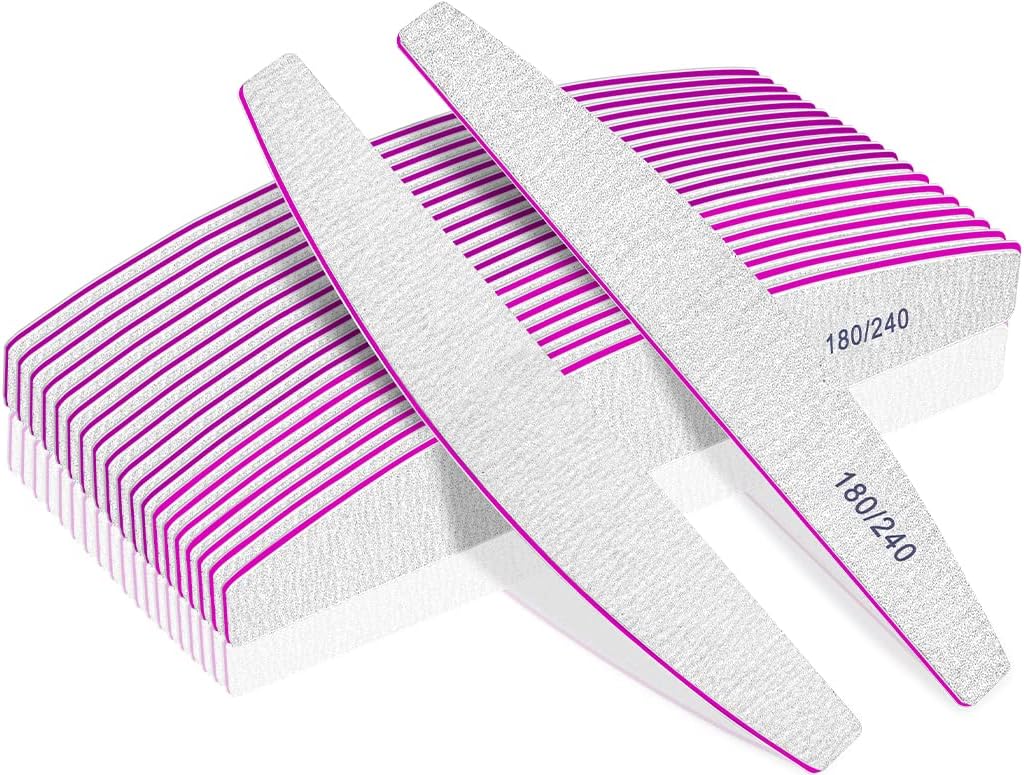 BLESWIN Professional Nail Files, Double Sided Emery Board for Nails 180/240 Grit, Coarse Washable Nail Files for Acrylic Nails & Natural Nails, 12 Pack Fine Grit Nail File