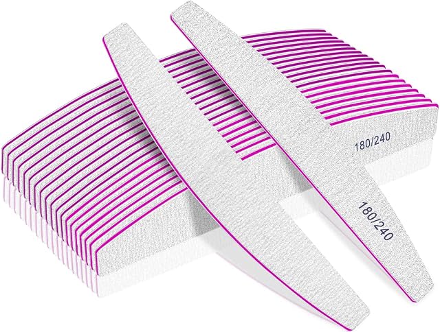 Professional Nail Files, Double Sided Emery Board for Nails 180/240 Grit, Coarse Washable Nail Files for Acrylic Nails & Natural Nails, 12 Pack Fine Grit Nail File