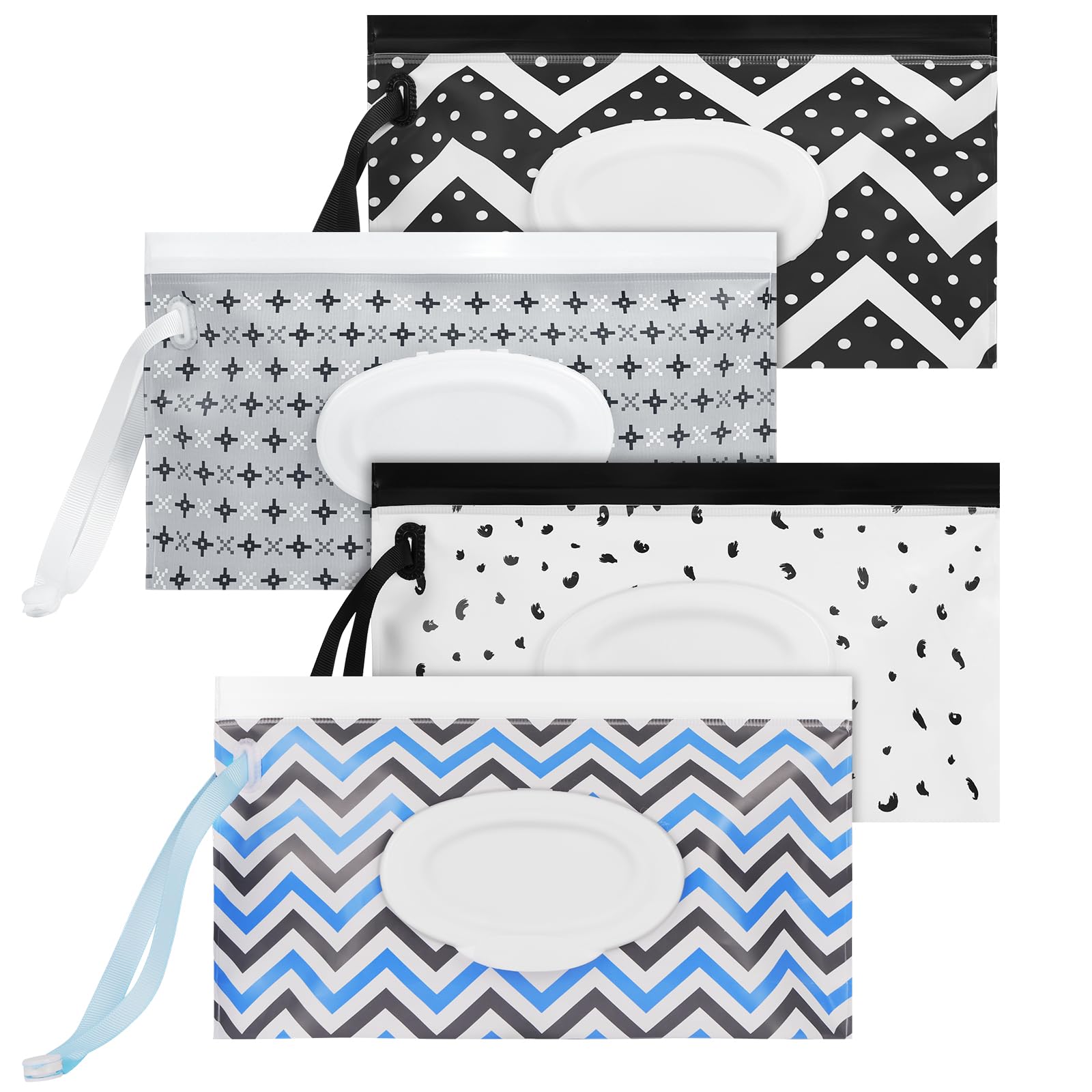 Adiwo 4 Stück Feuchttücher Tasche, Tragbarer Wiederverwendbar Wet Wipe Tasche, Nachfüllbare Feuchtes Toilettenpapier Box, Feuchtuchspender für Baby Erwachsene,Feuchttücher-Spender, Hält Tücher Frisch