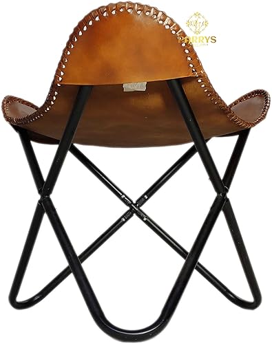 Miniatura 4 de Cómoda otomana de cuero para sala de estar - Taburete para muebles de patas de hierro - Taburete de silla de mariposa de cuero hecho a mano indio -