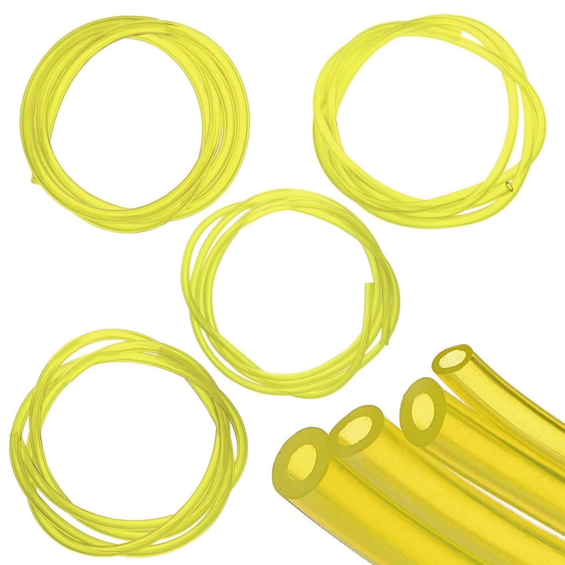 Tokaneit Set of 4 Transparent Fuel Hose, Yellow PVC Petrol Hose, 2 x 3.5 mm, 2.5 x 5 mm, 3 x 5 mm, 3 x 6 mm, for Trimmers, Lawnmowers