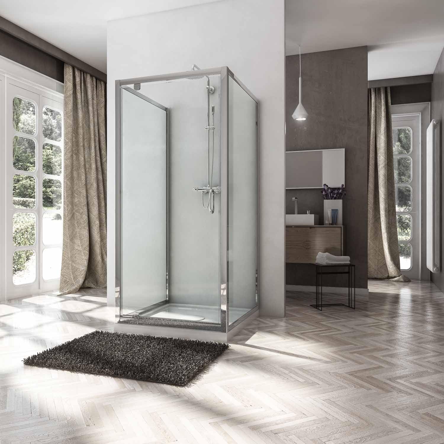 Box Doccia 3 Lati 80x80x80 cm 1 Anta Battente in Cristallo Trasparente 6mm H185 Koge Trio