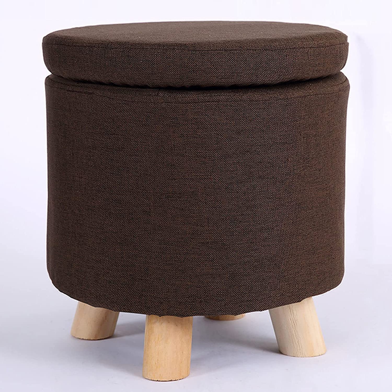 Boîte de rangement basse et tabouret pouf rond en lin pour petit espace