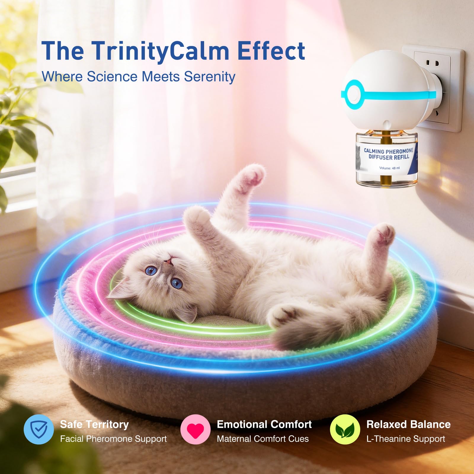 Recharge de diffuseur de phéromones, recharge liquide pour diffuseur de parfum portable pour un usage quotidien en intérieur — pour kits de diffuseur apaisant pour chat de 60 jours