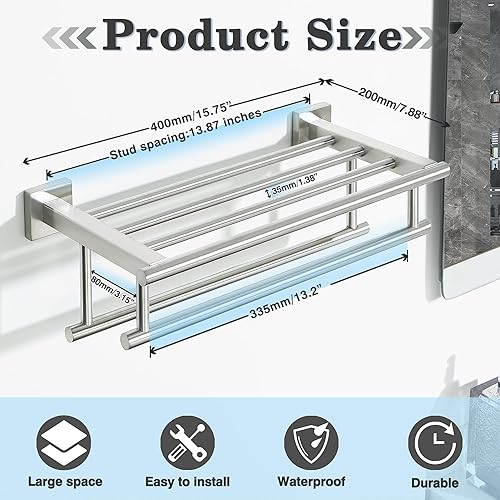 Miniatura 9 de Alise Toallero, toallero con barras de toalla dobles para baño, acero inoxidable SUS 304 para colgar toallas, 16 pulgadas níquel cepillado, GZ8040-LS