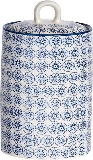 Nicola Spring Patterned Porcelain Tea/Coffee/Sugar Canister - Blue Flower Print Design