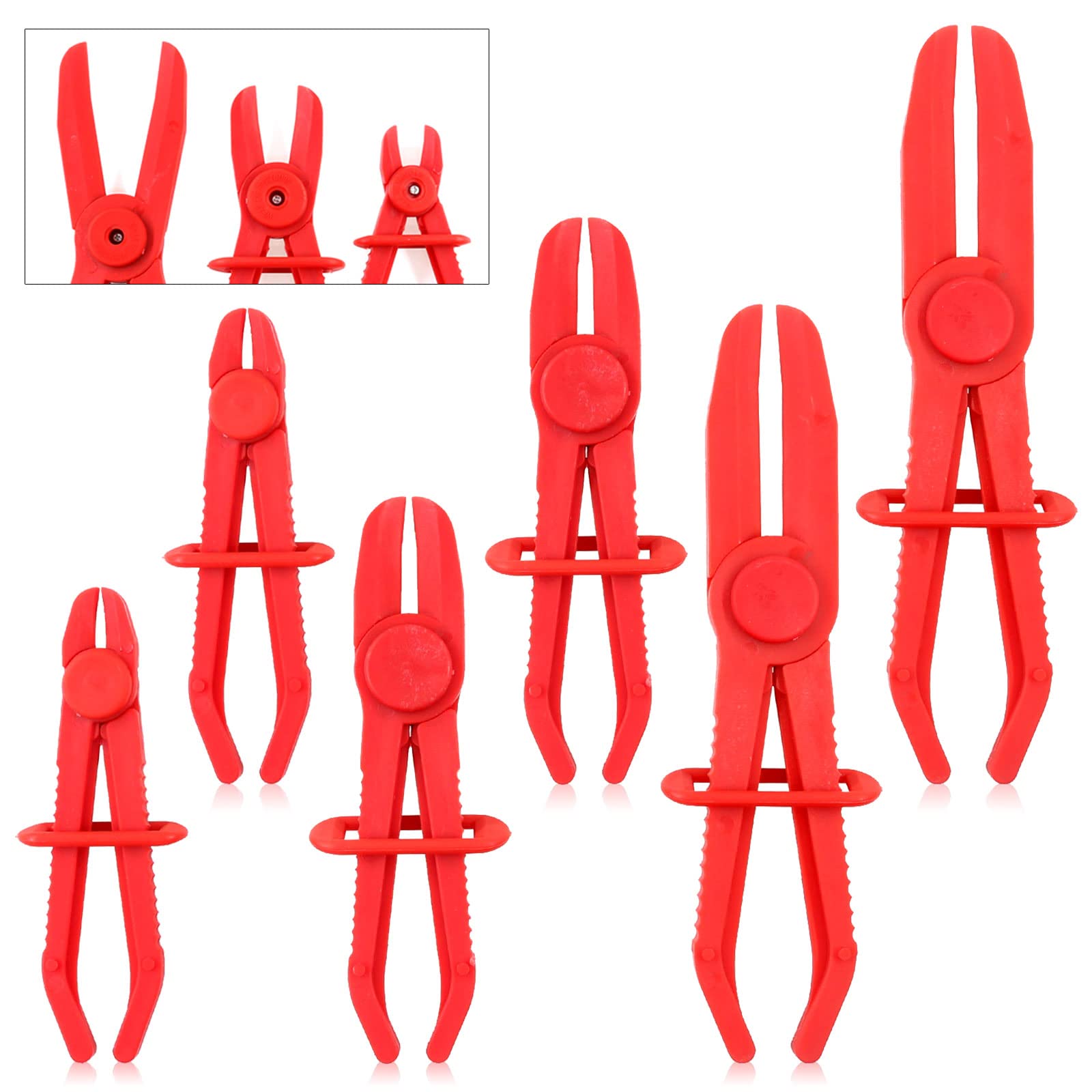 Swpeet 6Pcs Red Line Clamps Flexible Hose Clamps Pliers Kit, Hose Pinch Off Pliers Set Line Clamps for Brake Hoses, Fuel Hoses, Coolant Hoses, Most