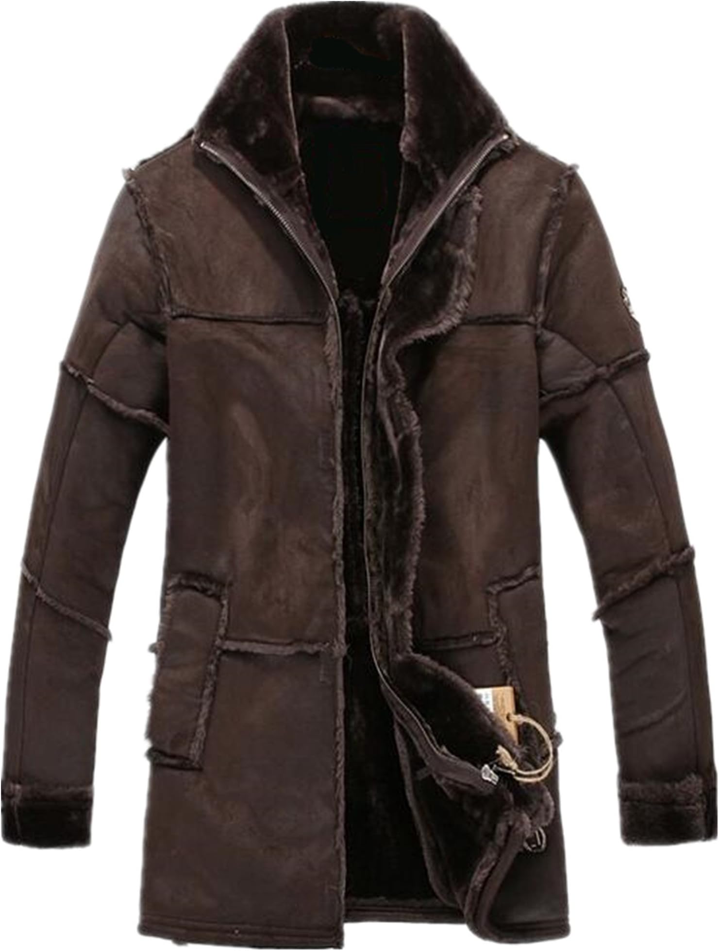 Allonly Men's Vintage Sheepskin Jacket Fur Leather Jacket Cashmere Shearling Coat