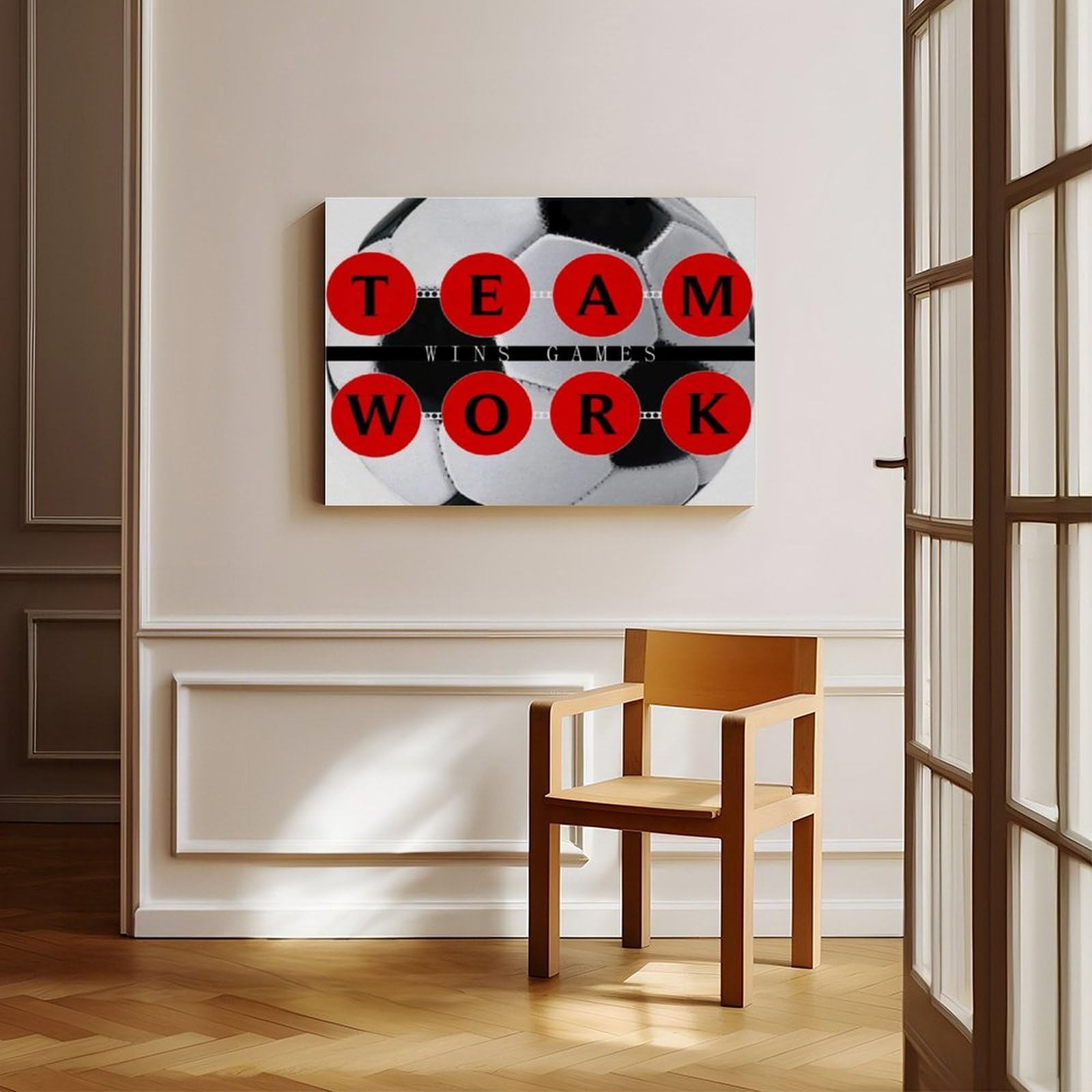 Poster su tela motivazionale con il lavoro di squadra vince partite di calcio, decorazione per camera da letto, ufficio, cucina, regalo, 50 x 75 cm