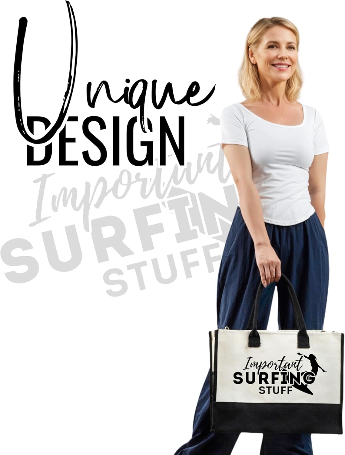 InnoBeta Surfing Accessories Gifts for Women, Surfing Gifts for Surfer Girl Surf Accessories Decor Gear Tote Bag with Top Zipper Closure and Shoulder Strap