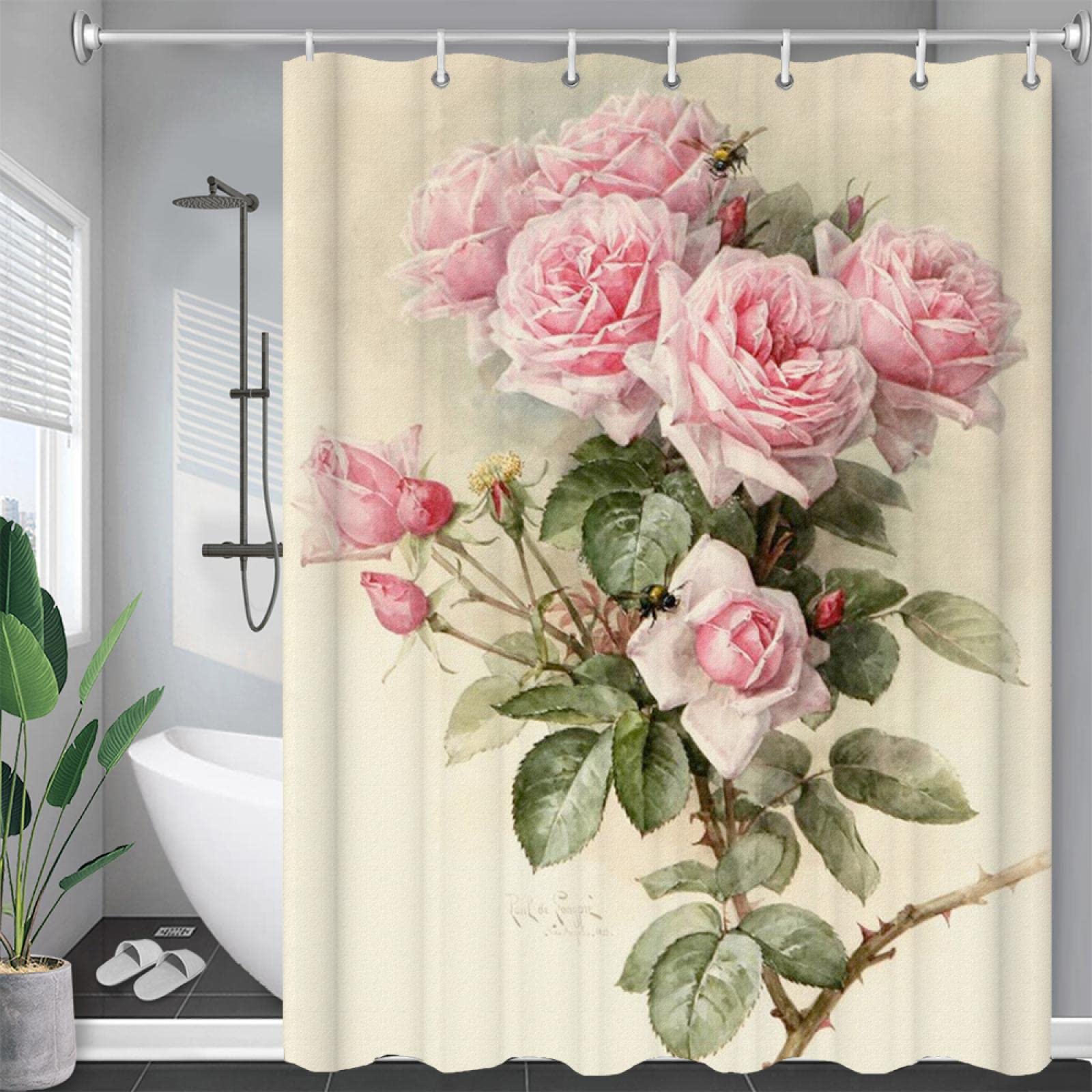 Rideau de douche rose imperméable polyester anti-moisissure 120x200 cm