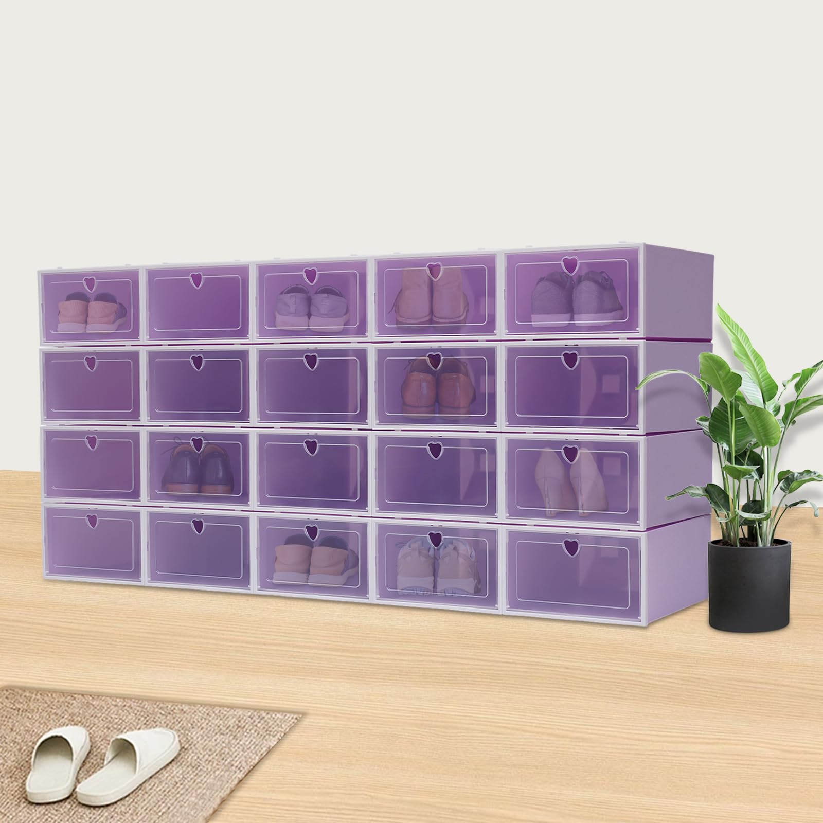 20 scatole trasparenti per scarpe, impilabili, pieghevoli, montaggio rapido, con coperchio, in plastica, trasparente, 33 x 23 x 14 cm