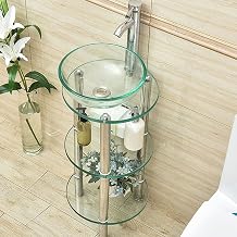 ZYFA Bathroom Sink Tempered Glass Console Basin sinks Vessel Sink free standing Pedestal Sink with Stainless Steel Metal Legs Stand Vanity Sink with Storage Shelf Color 31cm/12in