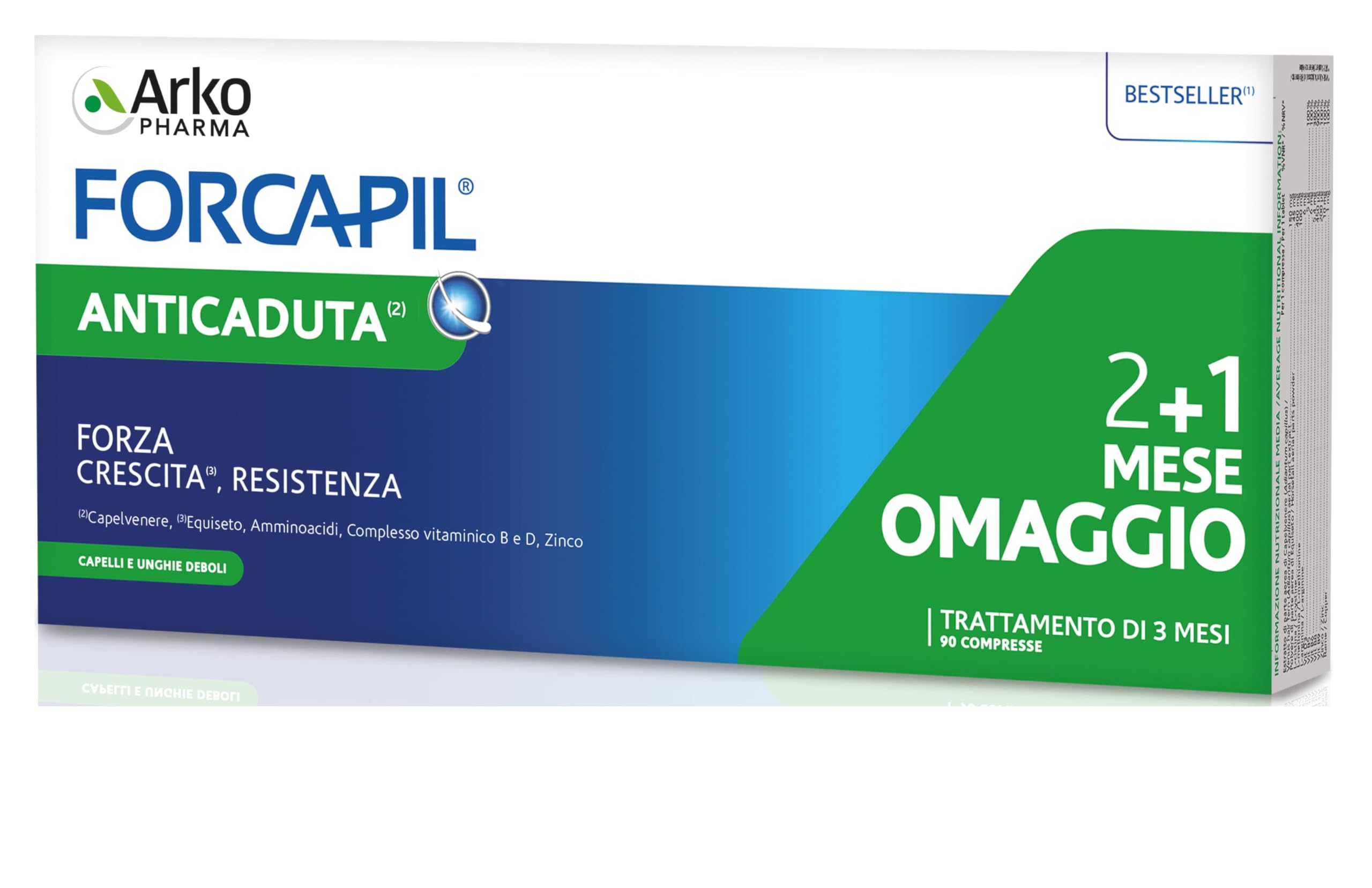 Arkopharma Forcapil Anticaduta | Integratore Alimentare per Capelli - Con Capelvenere, Equiseto, Vitamine B5, B6, B8, B9 e Zinco - 90 Compresse