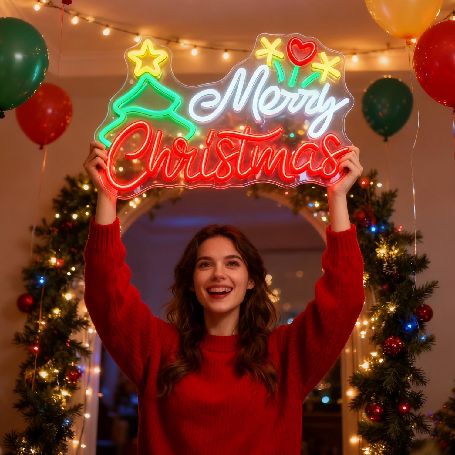 Panneau lumineux LED Merry Christmas avec variateur USB pour fenêtre de maison