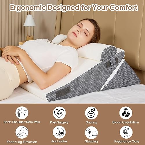Miniatura 2 de Juego de 3 almohadas de cuña ajustables para después de la cirugía, almohada ortopédica de cuña de espuma 10 en 1 para reflujo ácido, dormir,