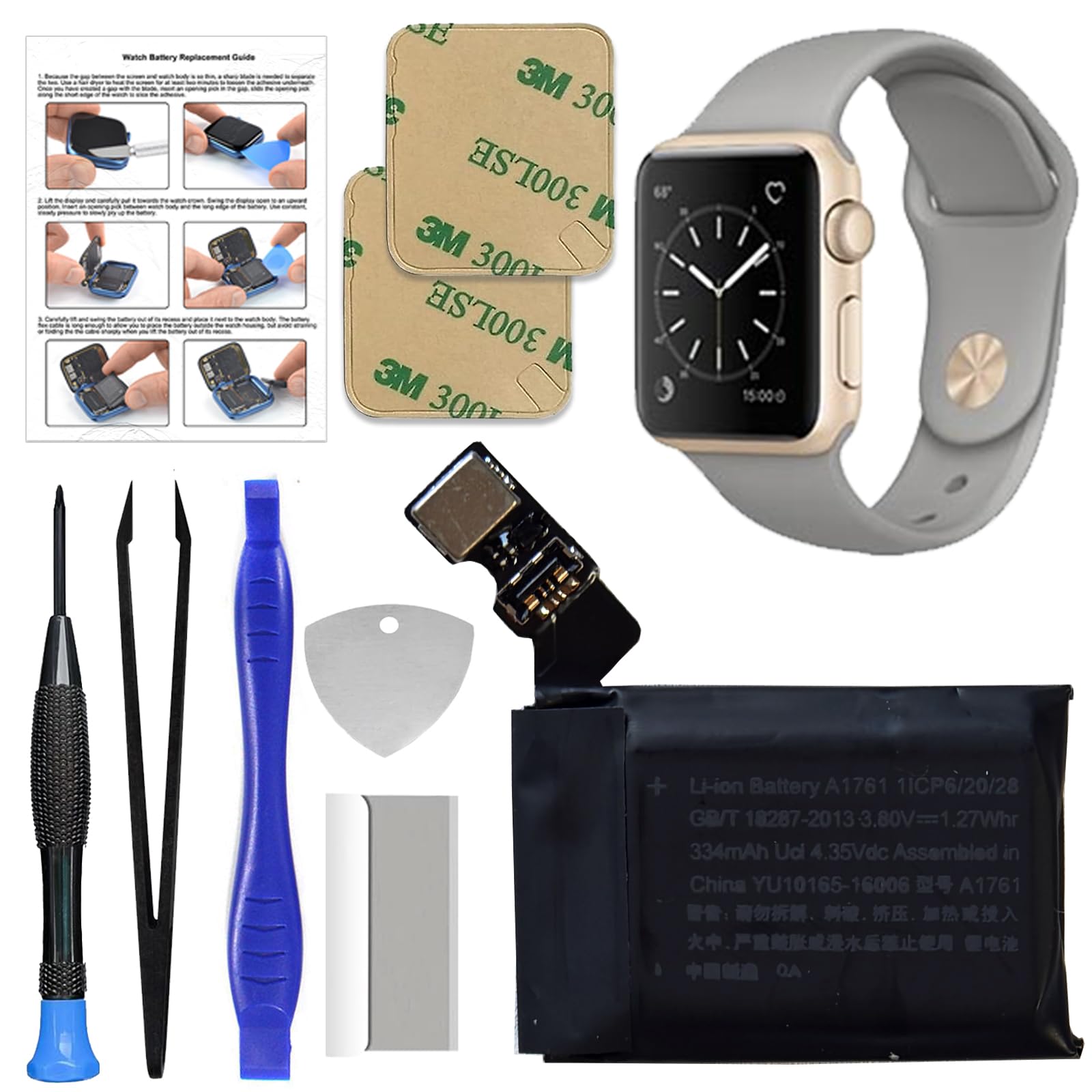 Replacement Battery Kit Compatible with Apple Watch Series 2 42mm A1761, with Tools, Manual, Tape