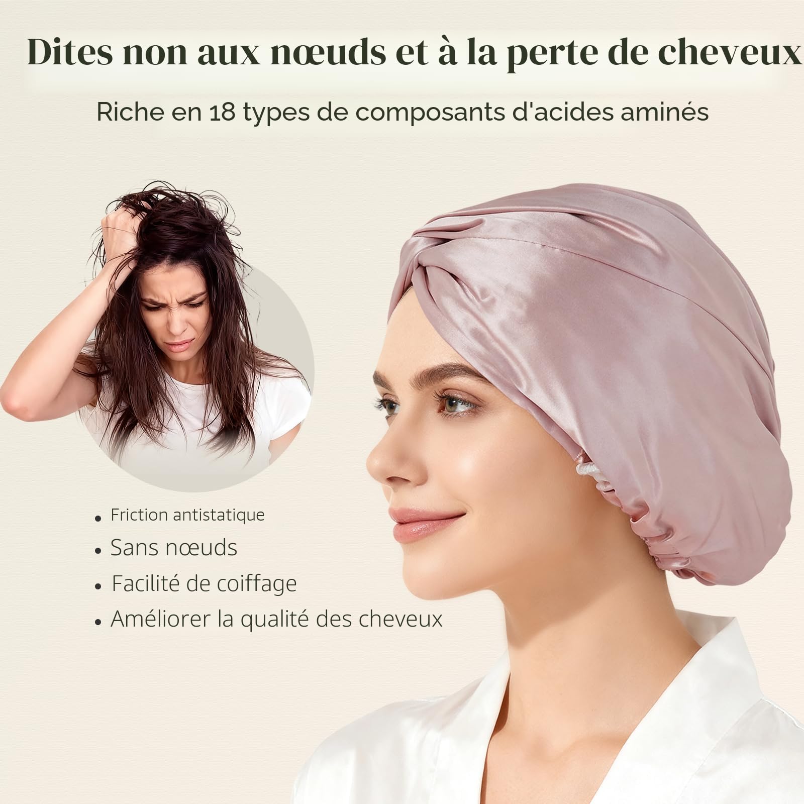 ZIMASILK Bonnet de Nuit 100% Soie de mûrier 22 Momme pour Femme - Soin des Cheveux en Soie Naturelle pour Dormir, Bonnet en Soie avec élastique Qui Reste sur la tête, plissé Classique