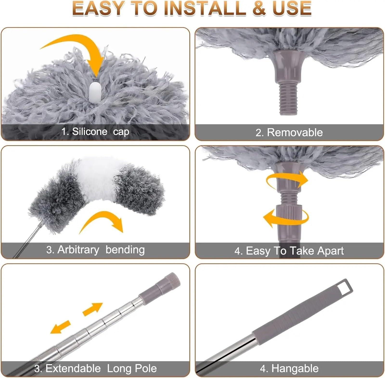 Cepillo for Polvo de Microfibra, Extensible, retráctil, for Limpiar Huecos, for Limpieza de techos y Coches. para Telarañas(9pcs)