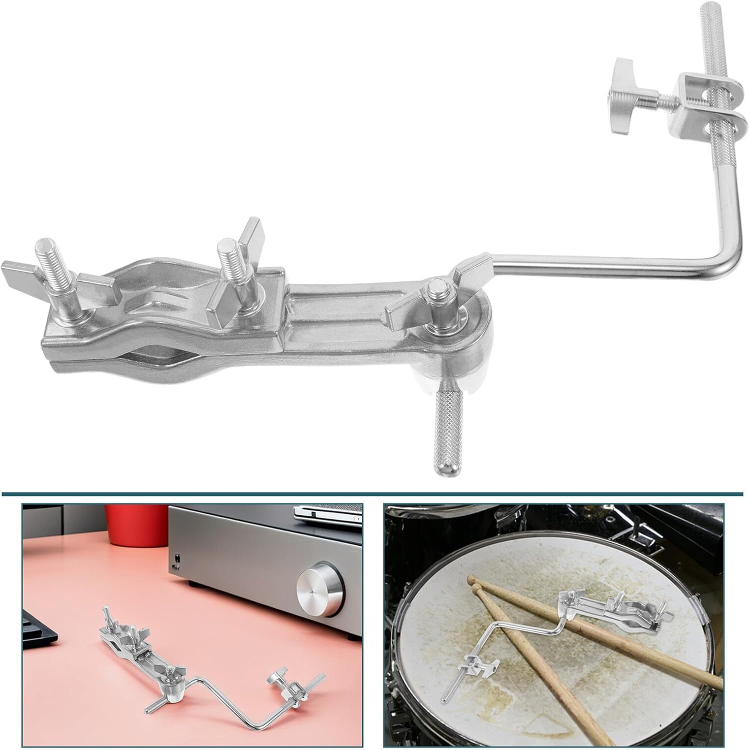 Generic Z Arm Cowbell Clamp with Adjustable Extension, Bent Percussion Mounting Bracket for Drum Cowbell Holder, Jazz and Military Drum Accessory for Percussion Setup