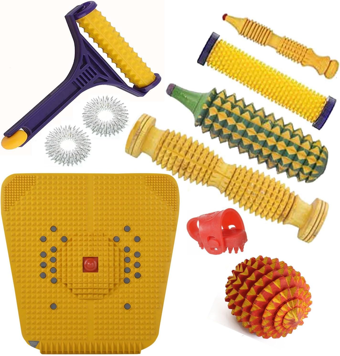 ANCS Acupressure Wooden Roller Foot Massager for Foot, Acupressure Manual Magnetic Stress Mat Combo Kit