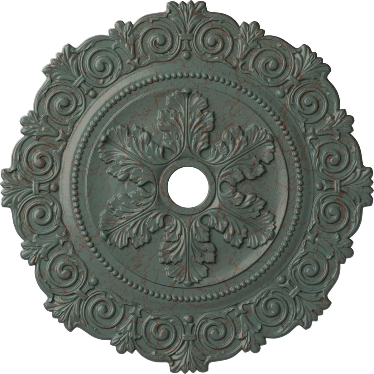 Médaillon de plafond en cuivre antique pour lustre rosace de plafond défilement 33cm