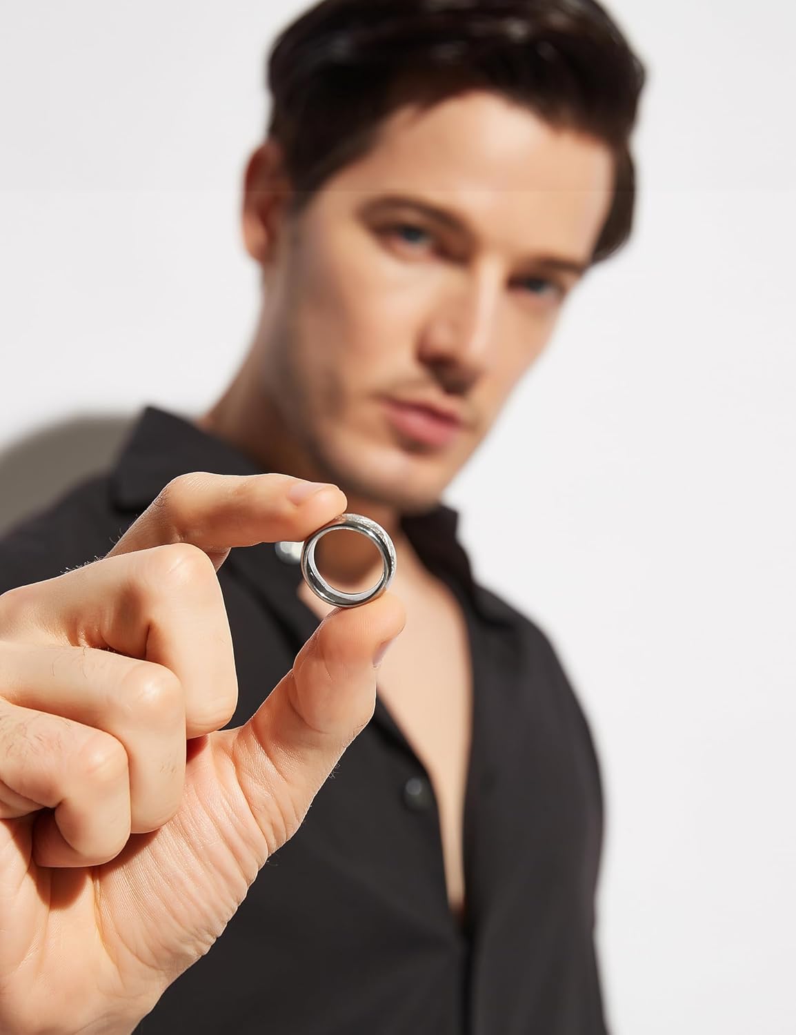 Greenpod 4mm 6mm Tungsten Rings for Men Women Silver Dome Polished Meteorite Inlay Ring Wedding Bands for Him Size 4-13 - Image 5