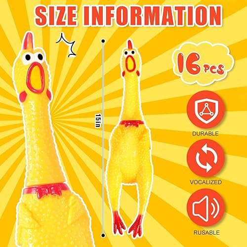 Miniatura 4 de Sratte Paquete de 16 Juguetes de Pollo Gritón a Granel, Juguetes Grandes de Pollo de Goma Chirriante para Mascotas, Regalos de Masticación para